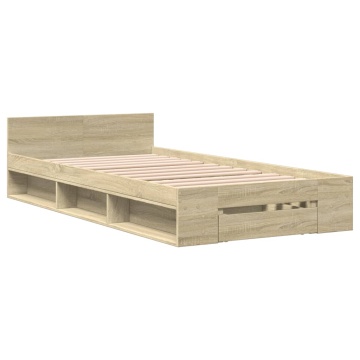Cadru de pat cu sertar stejar sonoma 75x190 cm lemn prelucrat - Img 2