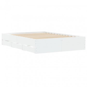 Cadru de pat cu sertare, alb, 135x190 cm, lemn prelucrat - Img 7