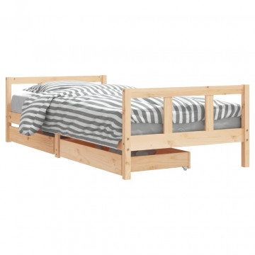 Cadru de pat cu sertare de copii, 90x200 cm, lemn masiv pin - Img 2