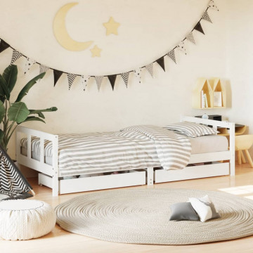 Cadru de pat cu sertare de copii, alb, 90x200 cm lemn masiv pin - Img 1