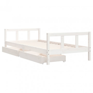 Cadru de pat cu sertare de copii, alb, 90x200 cm lemn masiv pin - Img 4