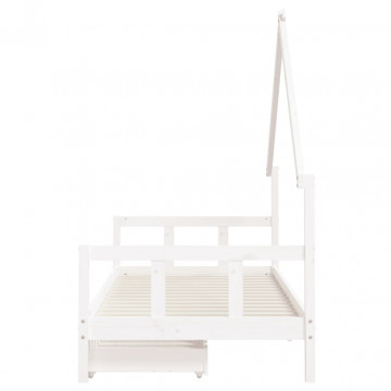 Cadru de pat cu sertare de copii, alb, 90x200 cm lemn masiv pin - Img 5