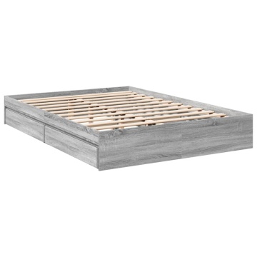 Cadru de pat cu sertare, gri sonoma, 160x200 cm lemn prelucrat - Img 5