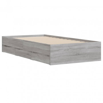 Cadru de pat cu sertare gri sonoma 90x200 cm lemn prelucrat - Img 4