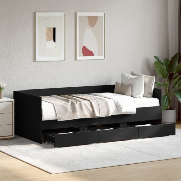 Cadru de pat cu sertare, negru, 100x200 cm, lemn prelucrat - Img 3