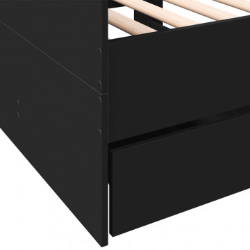 Cadru de pat cu sertare, negru, 100x200 cm, lemn prelucrat - Img 6