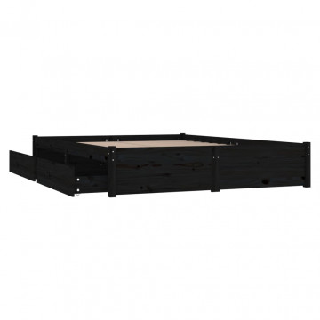 Cadru de pat cu sertare, negru, 140x190 cm - Img 5