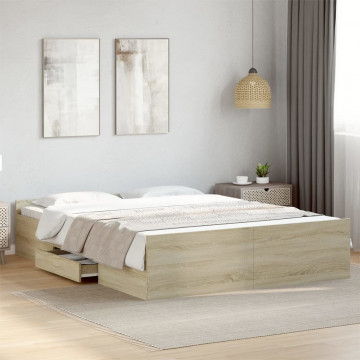 Cadru de pat cu sertare stejar sonoma 160x200 cm lemn prelucrat - Img 3