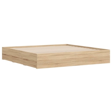 Cadru de pat cu sertare stejar sonoma 200x200 cm lemn prelucrat - Img 4