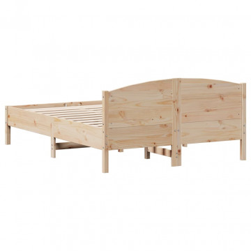 Cadru de pat cu tăblie, 135x190 cm, lemn masiv de pin - Img 5