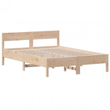 Cadru de pat cu tăblie, 135x190 cm, lemn masiv de pin - Img 2
