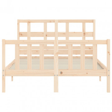 Cadru de pat cu tăblie, 140x190 cm, lemn masiv - Img 5