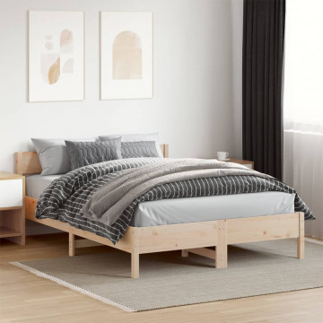 Cadru de pat cu tăblie, 150x200 cm lemn masiv pin - Img 3