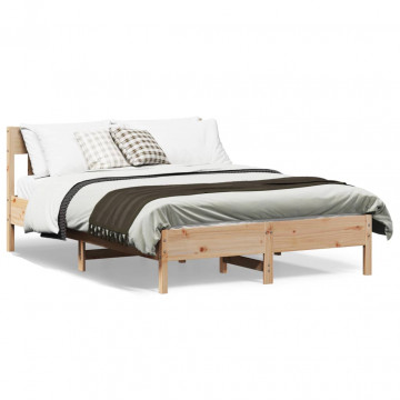 Cadru de pat cu tăblie, 160x200 cm, lemn masiv de pin - Img 1