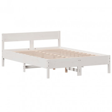 Cadru de pat cu tăblie, alb, 140x190 cm, lemn masiv de pin - Img 2