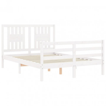 Cadru de pat cu tăblie, alb, 140x200 cm, lemn masiv - Img 8