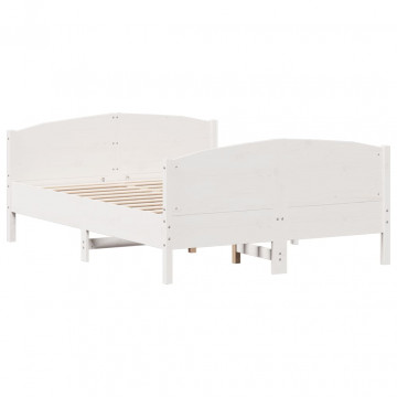 Cadru de pat cu tăblie, alb, 160x200 cm, lemn masiv de pin - Img 2