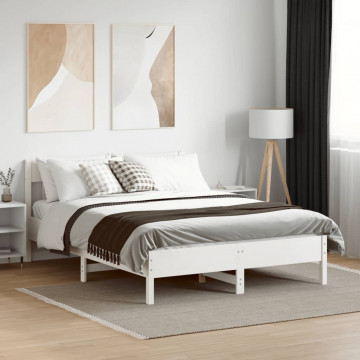 Cadru de pat cu tăblie, alb, 160x200 cm, lemn masiv de pin - Img 3