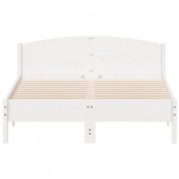 Cadru de pat cu tăblie, alb, 160x200 cm, lemn masiv de pin - Img 4