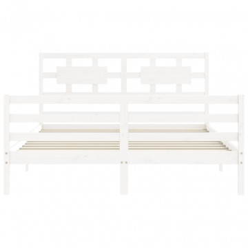 Cadru de pat cu tăblie, alb, 160x200 cm, lemn masiv - Img 6