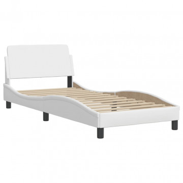 Cadru de pat cu tăblie, alb, 80x200 cm, piele ecologică - Img 2