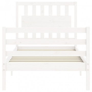 Cadru de pat cu tăblie, alb, 90x200 cm, lemn masiv - Img 6