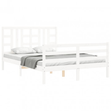 Cadru de pat cu tăblie, alb, king size, lemn masiv - Img 4