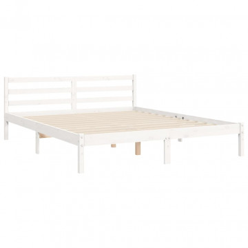 Cadru de pat cu tăblie, alb, king size, lemn masiv - Img 7
