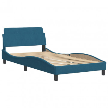 Cadru de pat cu tăblie, albastru, 100x200 cm, catifea - Img 2