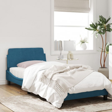 Cadru de pat cu tăblie, albastru, 90x200 cm, catifea - Img 3
