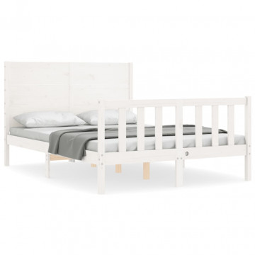 Cadru de pat cu tăblie, dublu, alb, lemn masiv - Img 2