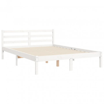 Cadru de pat cu tăblie, dublu, alb, lemn masiv - Img 7