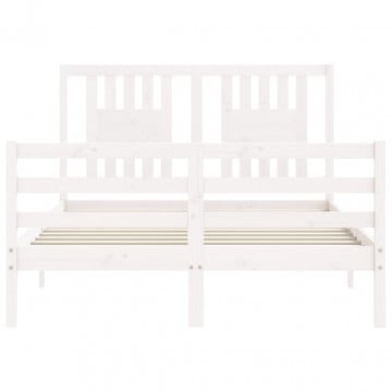 Cadru de pat cu tăblie, dublu, alb, lemn masiv - Img 5