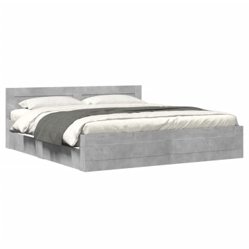 Cadru de pat cu tăblie gri beton 180x200 cm lemn prelucrat - Img 2