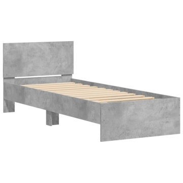 Cadru de pat cu tăblie, gri beton, 75x190 cm, lemn prelucrat - Img 3