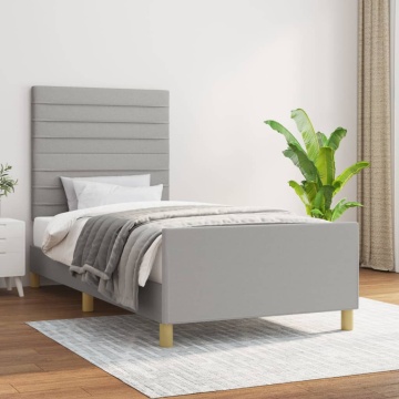 Cadru de pat cu tăblie, gri deschis, 90x200 cm, textil - Img 1