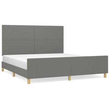 Cadru de pat cu tăblie, gri închis, 180x200 cm, textil - Img 2