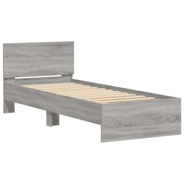 Cadru de pat cu tăblie gri sonoma 75x190 cm lemn prelucrat - Img 3