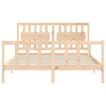 Cadru de pat cu tăblie, lemn masiv, king size - Img 5