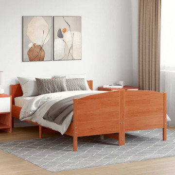 Cadru de pat cu tăblie, maro ceruit, 140x200 cm, lemn masiv pin - Img 3