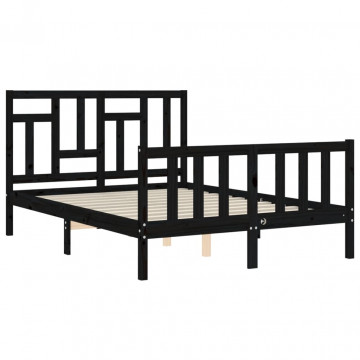 Cadru de pat cu tăblie, negru, 120x200 cm, lemn masiv - Img 8