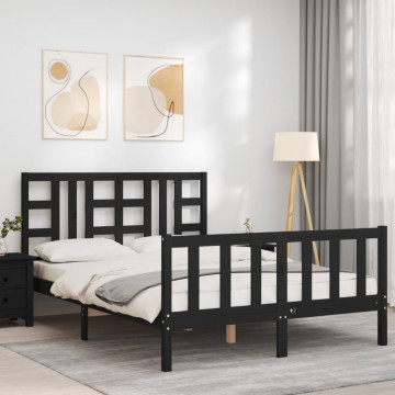 Cadru de pat cu tăblie, negru, 140x190 cm, lemn masiv - Img 3