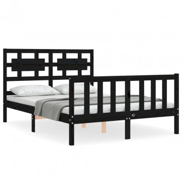Cadru de pat cu tăblie, negru, 140x190 cm, lemn masiv - Img 2