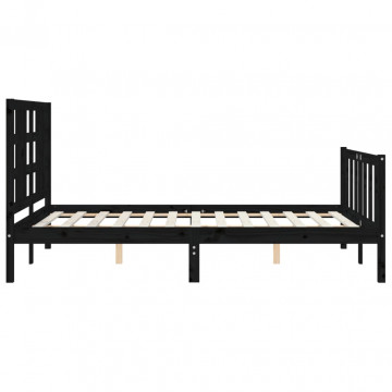 Cadru de pat cu tăblie, negru, 140x190 cm, lemn masiv - Img 6