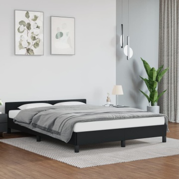 Cadru de pat cu tăblie, negru, 140x190 cm, piele ecologică - Img 1