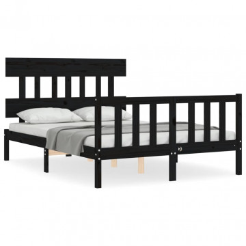 Cadru de pat cu tăblie, negru, 140x200 cm, lemn masiv - Img 2