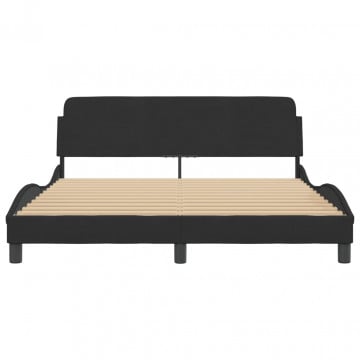 Cadru de pat cu tăblie, negru, 160x200 cm, catifea - Img 4