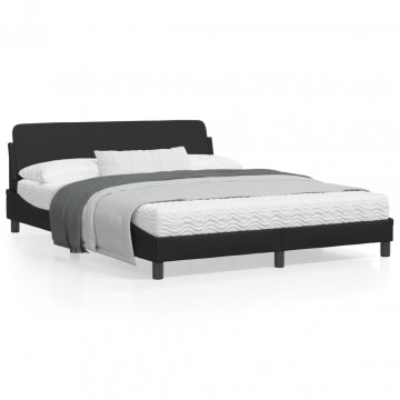 Cadru de pat cu tăblie, negru, 160x200 cm, piele ecologică - Img 1