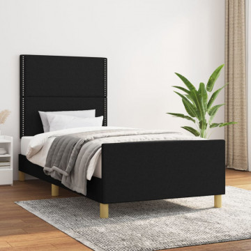 Cadru de pat cu tăblie, negru, 80x200 cm, textil - Img 1