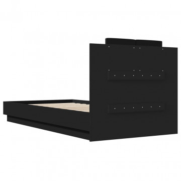 Cadru de pat cu tăblie, negru, 90x190 cm, lemn prelucrat - Img 5